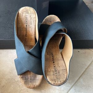 Lucky Brand Blue Cross-Strap Sandals